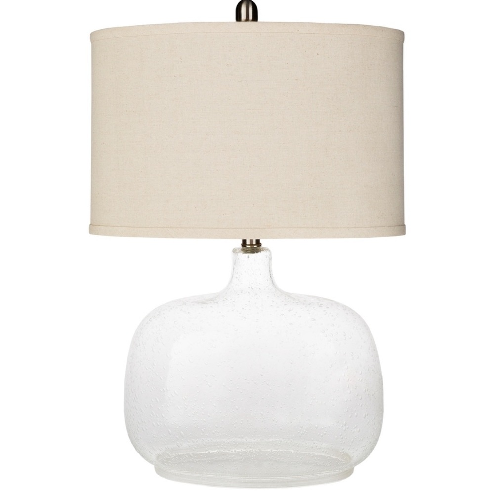 Glass Table Lamps (2) with Oatmeal Linen Shade -NIB NEW
